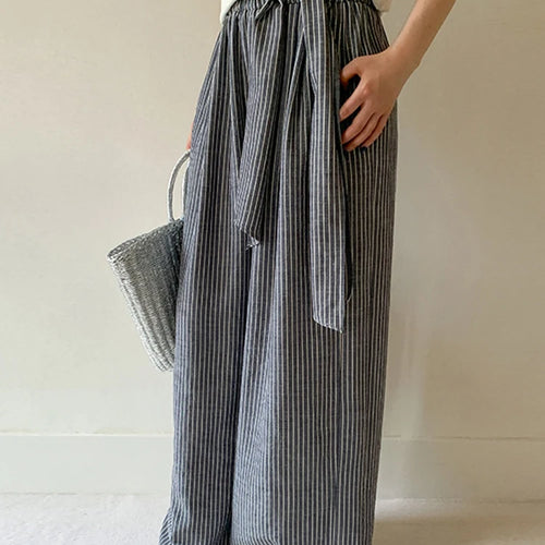 Load image into Gallery viewer, High Elastic Waist Gray Striped Bandage Casual Wide Leg Pants New Trousers Women Fashion Tide Spring Autumn 2025 1DJ1492
