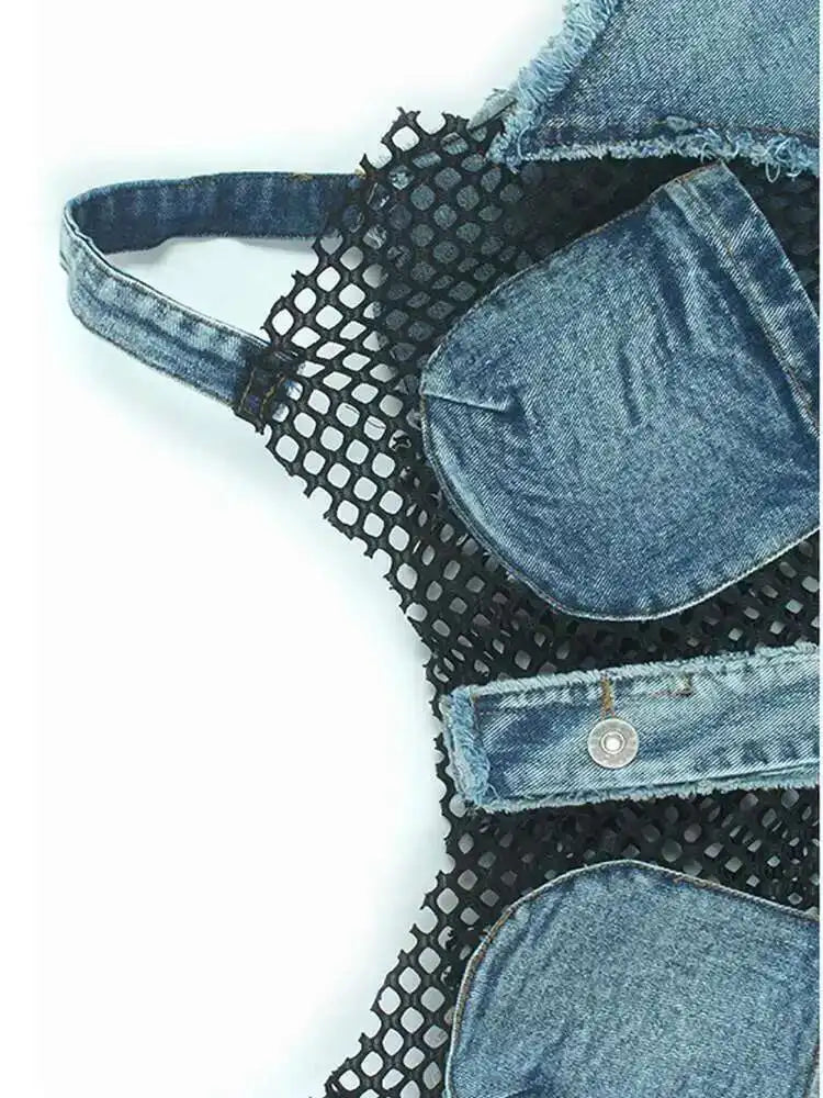 Big Size Denim Vest Wide Leg Pants Two Piece Suit New V-Neck Sleeveless Women Fashion Tide Spring Autumn 20251DH9963