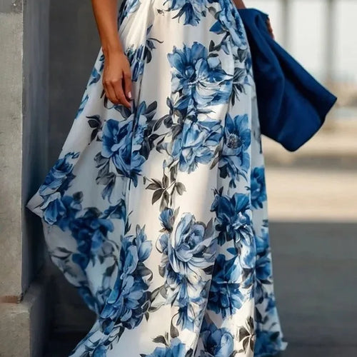 Load image into Gallery viewer, Women Summer Long Dresses 2025 New Fit Party Beach Birthday Wedding Sleeveless Flower Print Halter A-line Dress Woman
