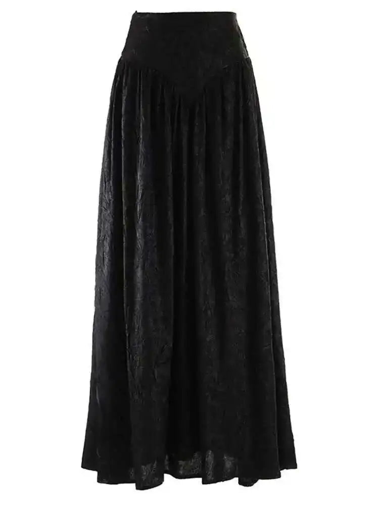 Women Dark Gold Color Pleated Elegant Long A-line Half-body Skirt High Wais Fashion Tide New Spring Autumn 2025 1DF9488