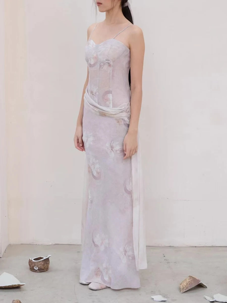 Slimming Printing Spliced Lace Up Elegant Dresses for Women Square Neck Sleeveless Tunic Dress Female Clothing New