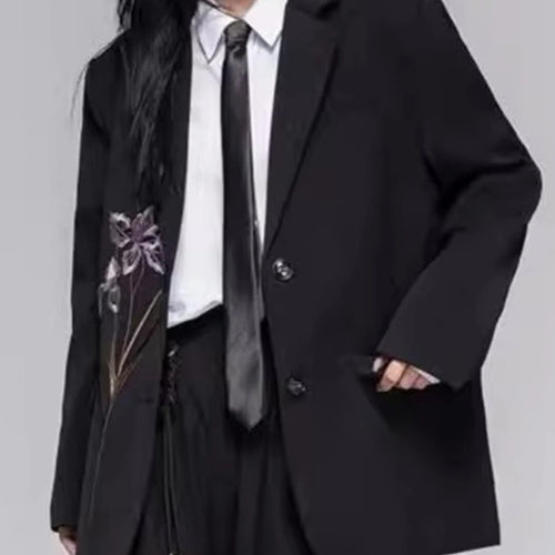 Load image into Gallery viewer, Solid Loose Spliced Embroidery Elegant Blazers for Women Lapel Long Sleeves Patchwork Buttons Blazer Female Fashion
