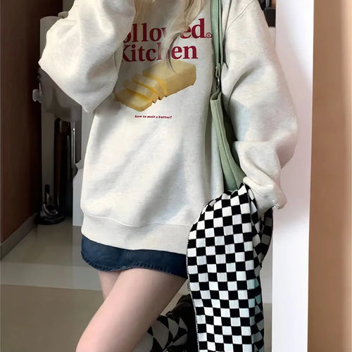 Load image into Gallery viewer, Winter Loose Solid Color Women Hoodies Fashion Chicly Printing Classic O-neck Simple Casual Streetwear Top Female Hoodies
