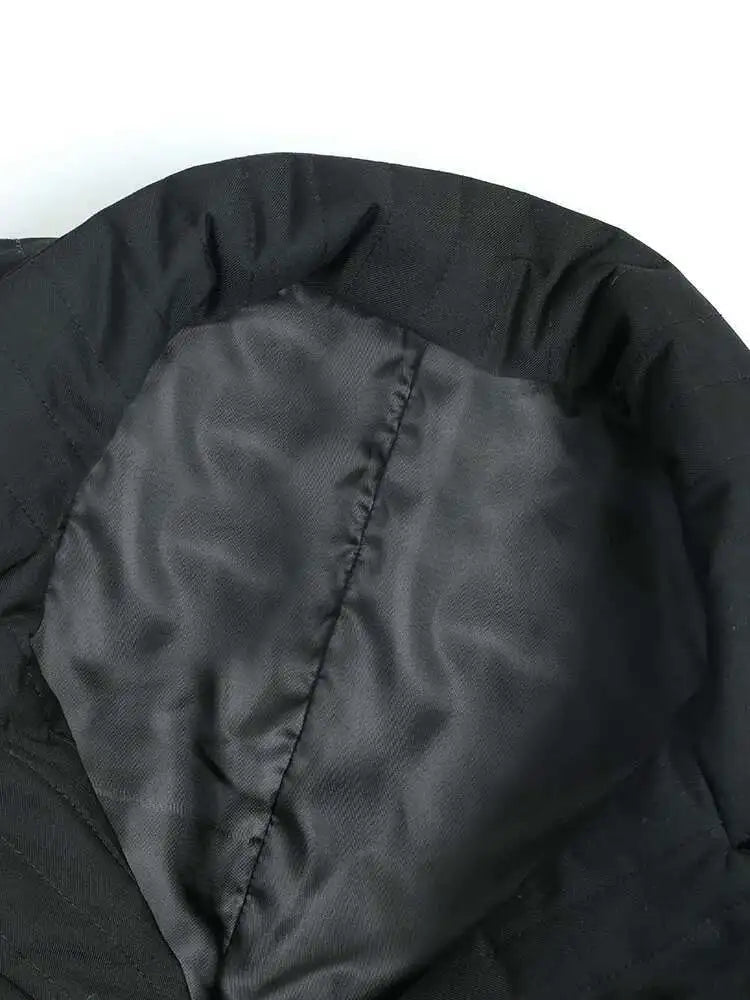 Women Black Cotton-padded Warm Blazer New Lapel Long Sleeve Loose Fit Jacket Fashion Tide Autumn Winter 2025 1DF3136