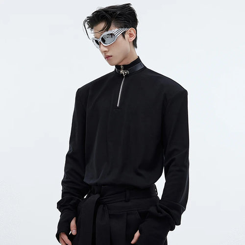 Load image into Gallery viewer, Male Long Sleeve Top Metal Buckle Design Personality Stand Collar Zipper Slim Men Base Shirt High Street 9C4016
