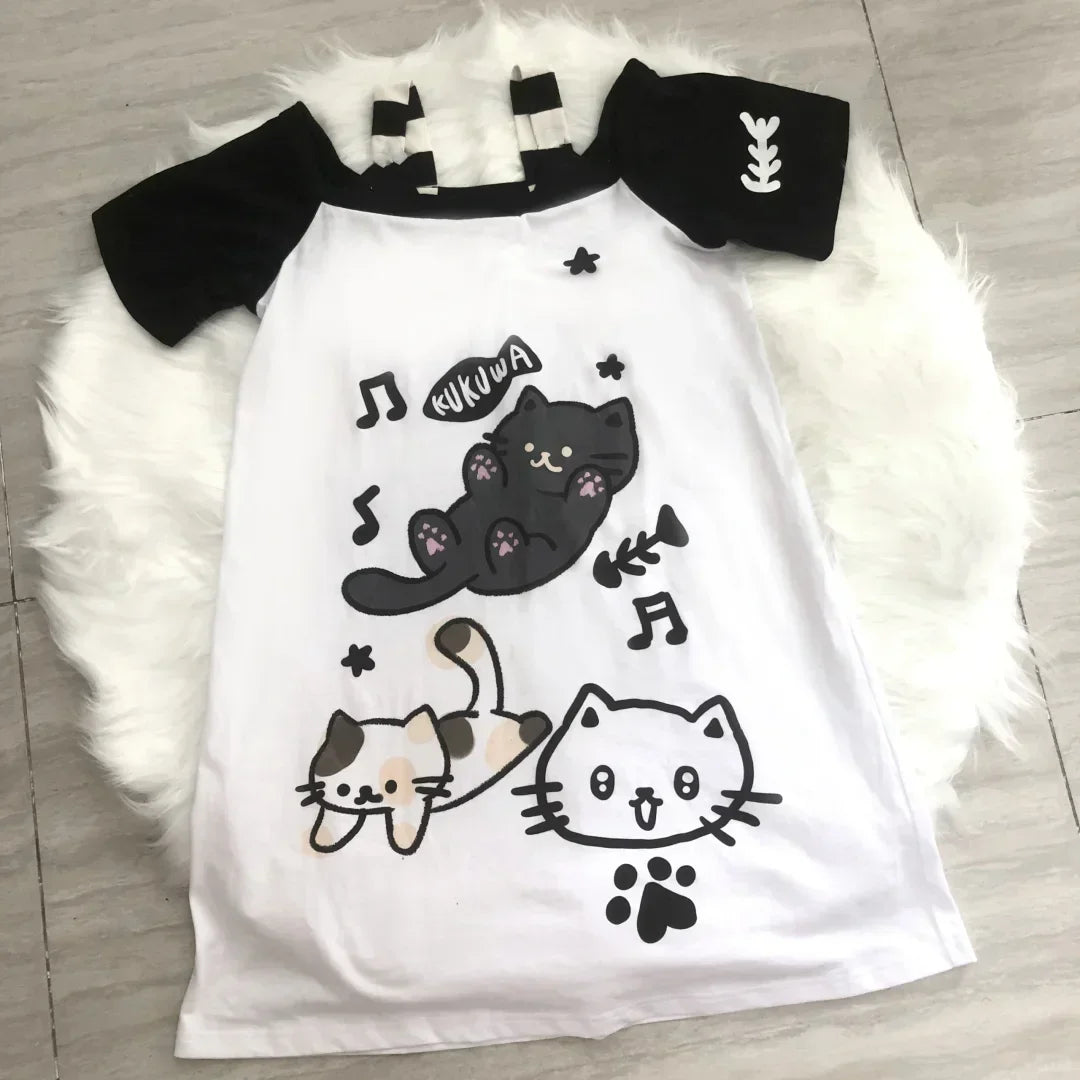 Japanese Women Off Shoulder Graphic T Shirts Y2k Kawaii Cute Cartoon Print T-shirt Top Summer Aesthetic Grunge Fairy Tees