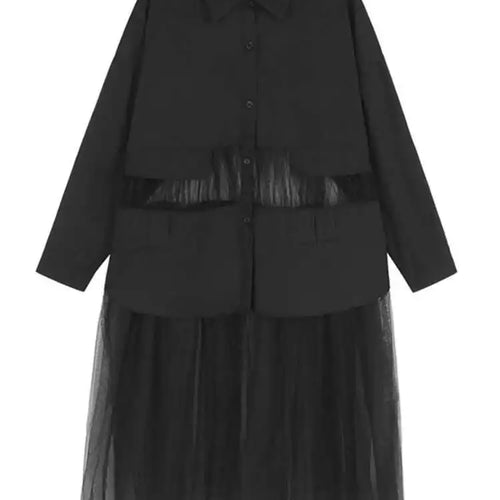 Load image into Gallery viewer, Women Black Mesh Perspective Big Size Midi Shirt Dress New Lapel Long Sleeve Fashion Tide Spring Autumn 2025 1DJ0140
