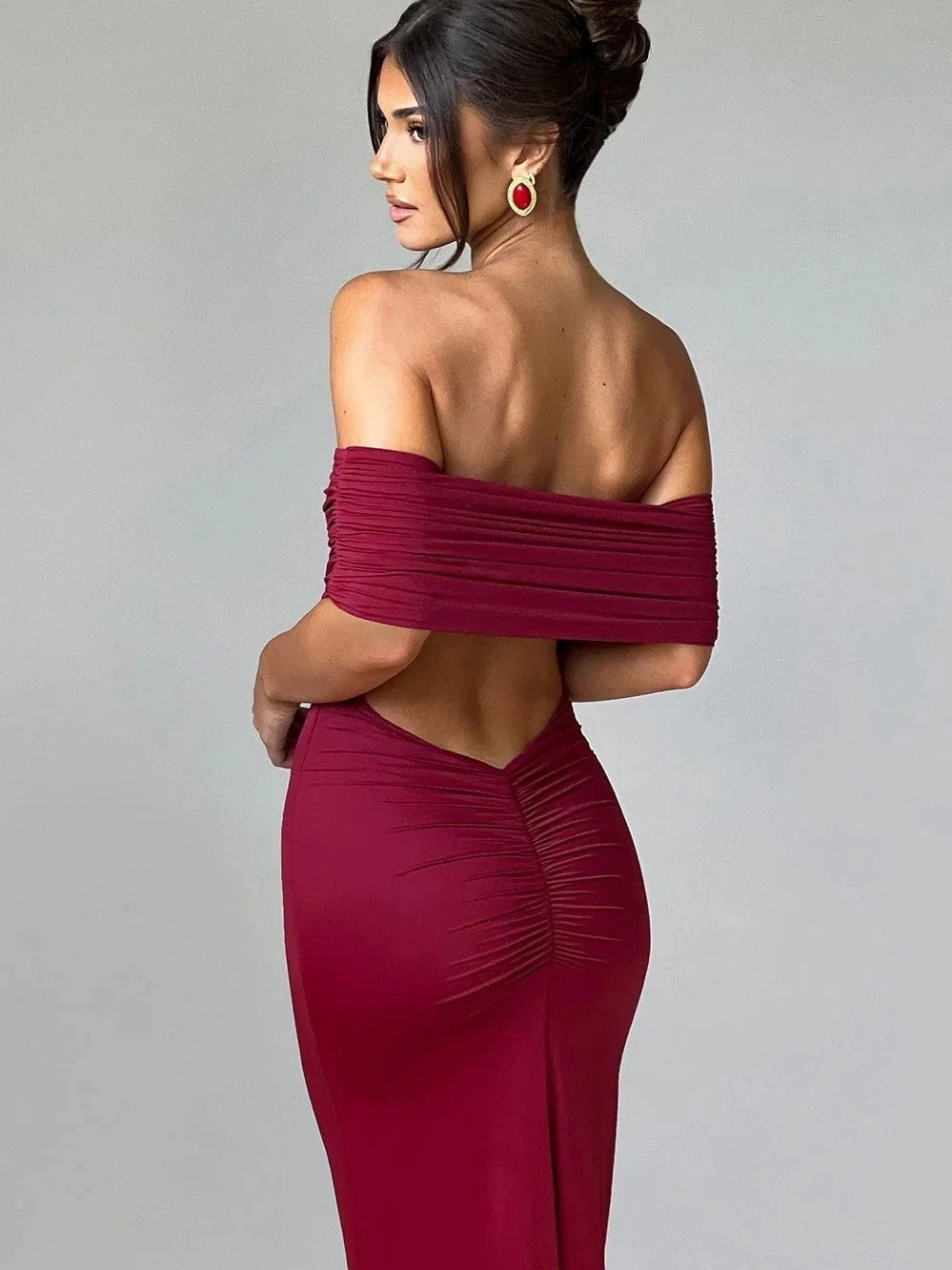 Elegant One Shoulder Backless Elastic Tight Evening Dress Women's Sexy Sleeveless Slim Max Female Vestidos Partywear