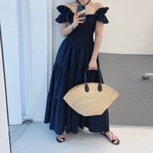 Load image into Gallery viewer, Ruffles Dresses For Women Square Collar Butterfly Sleeve High Waist Elegant Summer Minimalist Dress Female Fashion
