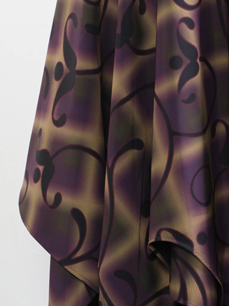 Women Purple Print Irregular Elegant Spaghetti Strap Dress New V-Neck Sleeveless Fashion Tide Spring Autumn 2025 1DJ0346