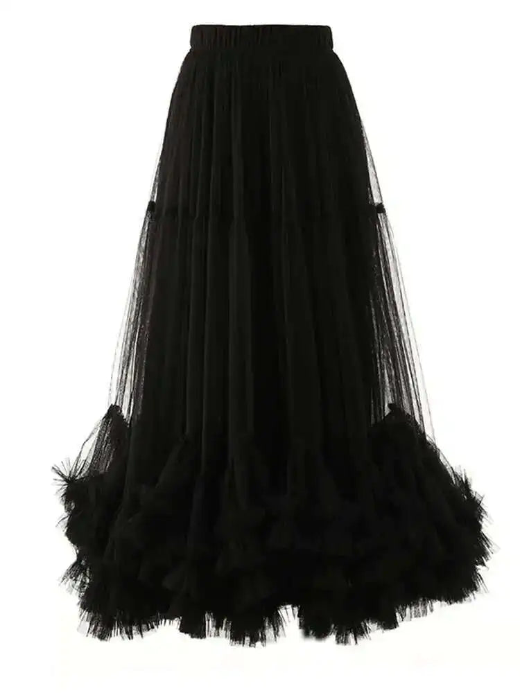 High Elastic Waist Apricot Purple Mesh Shaped Elegant Half-body Skirt Women Fashion Tide New Spring Autumn 2025 1DF8101