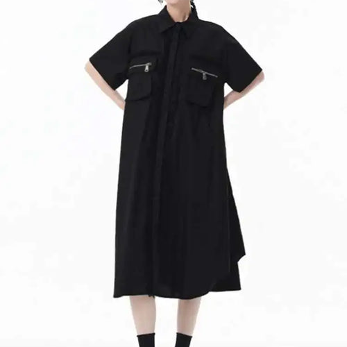 Load image into Gallery viewer, Women White Mesh Color-block Big Size Midi Shirt Dress New Lapel Short Sleeve Fashion Tide Spring Summer 2025 1DJ0003
