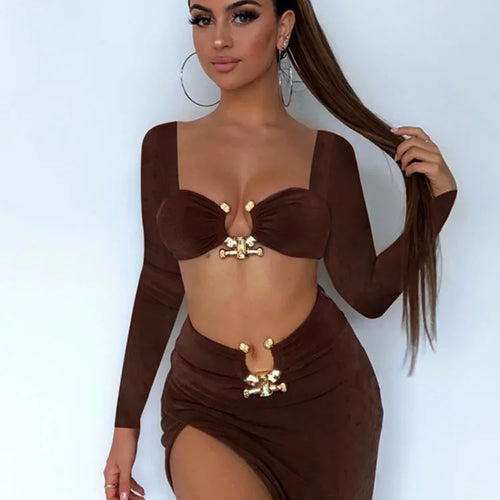 Load image into Gallery viewer, Fashion Knitted Contrast Bra Women's Two Piece Top High Waist Wrap Hip Short Skirt Set Sexy and Charming City Party 2023
