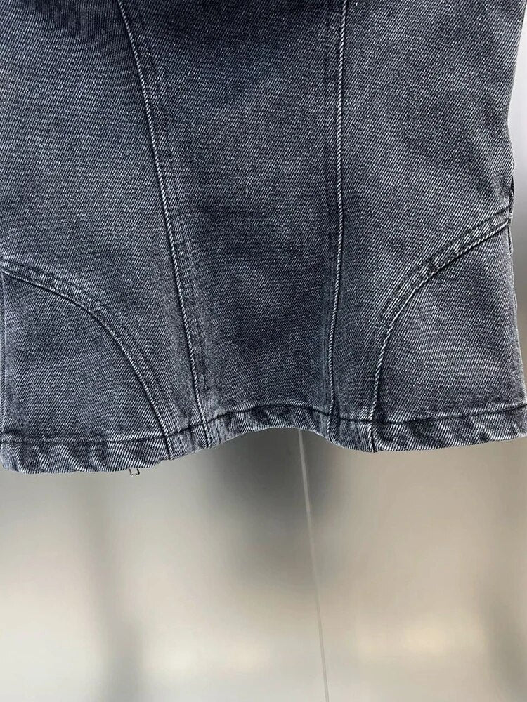 Slimming Sexy Tops For Women Strapless Sleeveless Patchwork Zipper Vintage Designer Denim Top Female Fashion