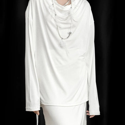 Load image into Gallery viewer, Solid Spliced Lace Loose T Shirts For Women Irregular Long Sleeve Minimalsit T Shirt Female Fashion Style Clothes
