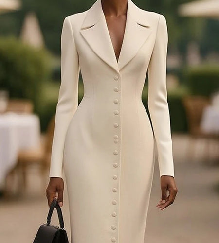 Spring Fall Formal Midi Dresses Outerwear Women 2025 Long Sleeves Urban Elegant Bodycon Dresses Ladies French Clothes