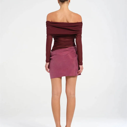 Load image into Gallery viewer, Hollow Out Off-shoulder Sexy Mini Dress Women Fashion Patchwork Strapless Long Sleeve Backless Ruched Club Dress
