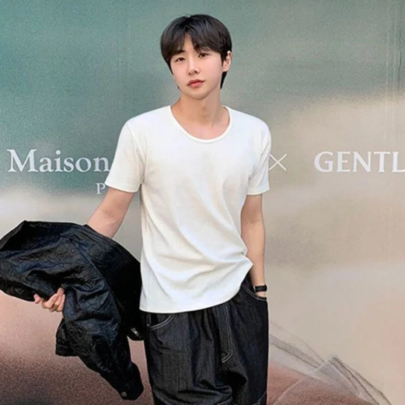 Summer Men's Short Sleeve T-shirts Korean Simple Solid Color Loose Korean Handsome Round Neck Casual T-shirt 9W1612