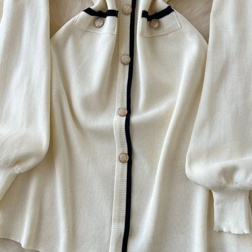 Load image into Gallery viewer, French Fashion Beige Patchwork Elegant Long Sleeves Round Neck Bow Mini Dress Women Autumn New Office Lady Short Knitted Dresses
