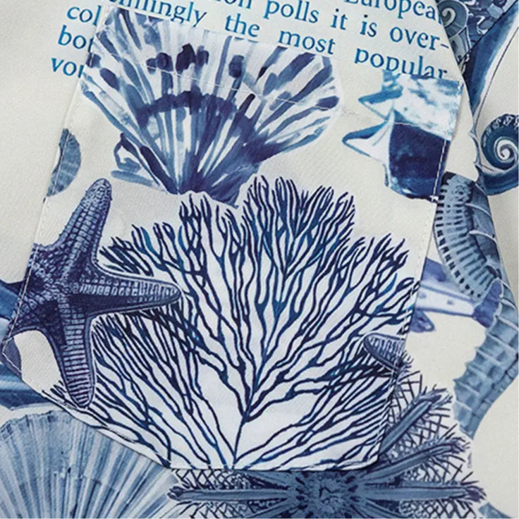 Harajuku Oversize Shirts Summer Retro Sea World Letter Graphic Print Button Up Blouse Streetwear Hip Hop Loose Short Sleeve Tops