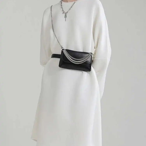 Load image into Gallery viewer, Women White Big Size Shaped Long Dress New Round Neck Long Sleeve Loose Fit Fashion Tide Spring Autumn 2025 1DE4098
