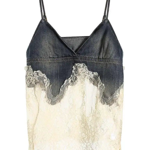 Load image into Gallery viewer, Denim Lace Elegant Tank Top Wide Leg Shorts Two Piece Suit New V-Neck Women Fashion Tide Spring Summer 2025 7AB4274
