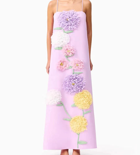 Hit Color Vintage Spliced 3D Flower Elegant Dresses for Women Square Neck Sleeveless Fashion Dress Female Clothing