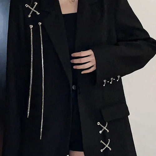 Load image into Gallery viewer, Harajuku Women Jackets Black Gothic Punk Hip Hop Solid Vintage Blazer Coats  Chic Chain Loose Jacket Streetwear
