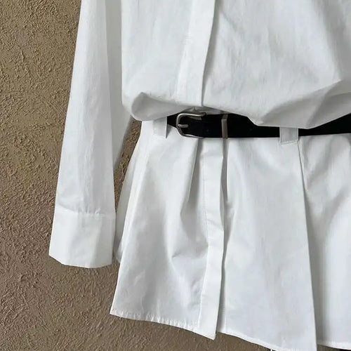 Load image into Gallery viewer, Women White Hem Pleated Elegant Big Size Mini Shirt Dress New Lapel Long Sleeve Fashion Tide Spring Autumn 2025 1DH9552
