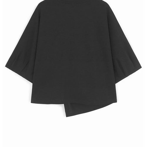 Load image into Gallery viewer, Women Black Irregular Knot Big Size Casual T-shirt New Round Neck Short Sleeve Fashion Tide Spring Summer 2025 1DJ1228
