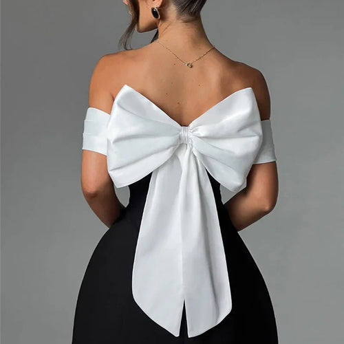 Load image into Gallery viewer, Bow Backless Sexy Mini Dress For Women Robe Elegant Off-shoulder Strapless Sleeveless A-line Club Sexy Dress Vestido
