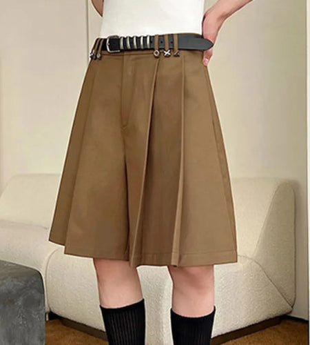 Summer Men's Suit Shorts New Stylish Pleated Korean Style Letter Decoration Loose Fold Short Pants Men Clothing 9C553