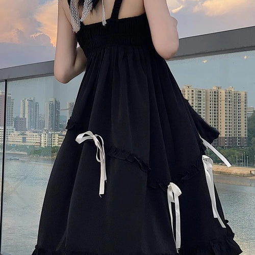 Load image into Gallery viewer, Kawaii Cute Slip Dress Women Sweet Preppy Style Lolita Ruffles Black Dresses School Student Clothes Spring Summer
