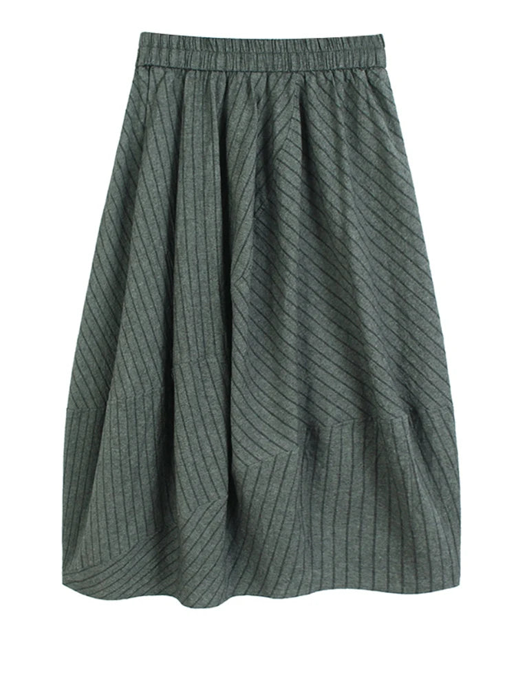 High Elastic Waist Black Striped Pocket Casual A-line Half-body Skirt Women Fashion Tide New Spring Autumn 2025 1DJ1205