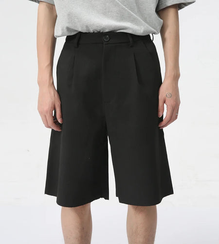 Summer Trendy Male Shorts Solid Color Loose Minimalist Draping Straight Business Casual Knee Length Pants 9C6173