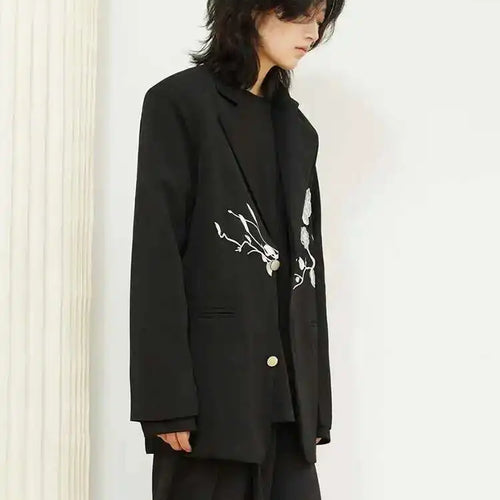 Load image into Gallery viewer, Women Black Embroidery Flower Big Size Blazer New Lapel Long Sleeve Loose Fit Jacket Fashion Spring Autumn 2025 1DF3628
