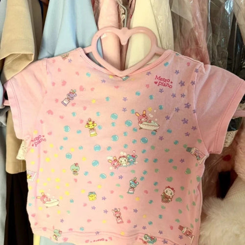 Load image into Gallery viewer, Japanese Kawaii Cartoon Printing Tops Women Harajuku Summer Patchwork Casual Loose T-shirt Y2k Aesthetic Fairy Grunge Cute Tees
