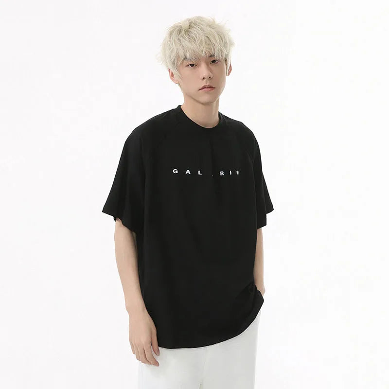 Men's Short Sleeve T-shirts New Korean Summer Solid Color Deisgn Letter Embroidered Stylish Loose Pullover Male Top 9W1599