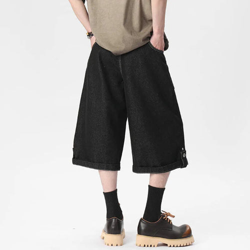 Load image into Gallery viewer, Men&#39;s Denim Shorts New Summer Straight Leg Design Buckle Two Wear American Handsome Solid Color Male Clothing 9W1536
