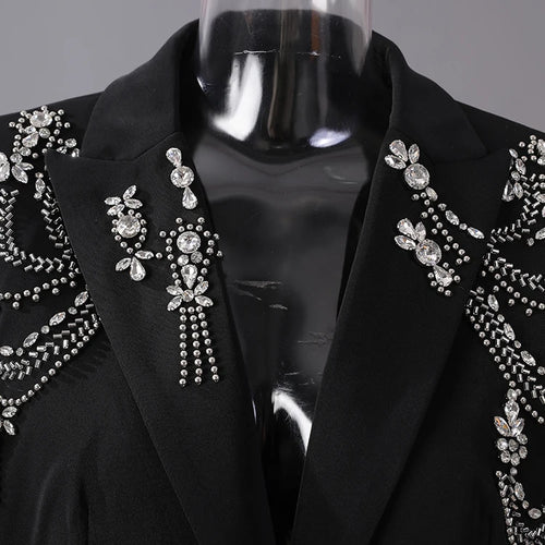 Load image into Gallery viewer, Women Black Rhinestones Nailed Big Size Elegant Blazer New Lapel Long Sleeve Jacket Fashion Spring Autumn 2025 5ZD1434
