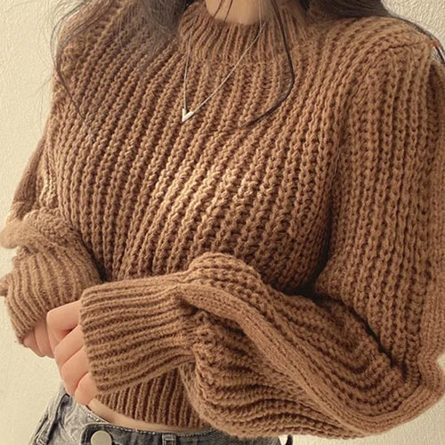 Load image into Gallery viewer, Loose Vintage Harajuku Lantern Long Sleeve Women Sweater Korean Autumn Winter Knitwear Soft Warm Tops Chic Solid Femme Sweater
