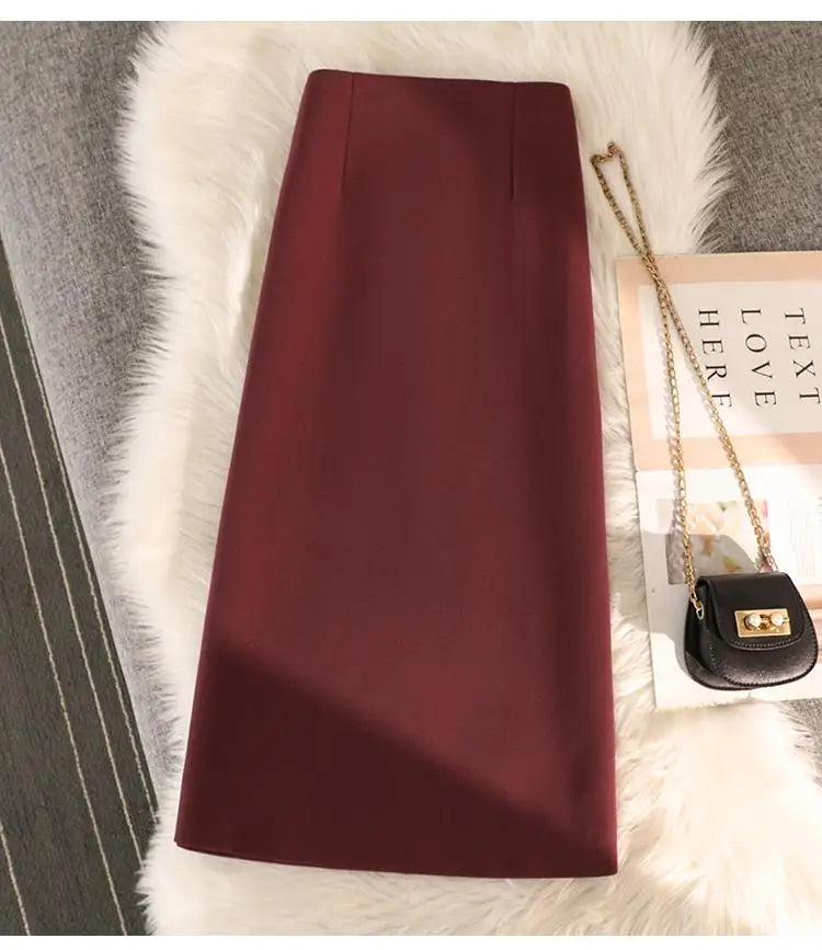 High Waist Zipper Back Split Suit Skirt For Women Spring Autumn 2023 New Solid Pencil Skirts Office Ladies Casual Straight Skirt