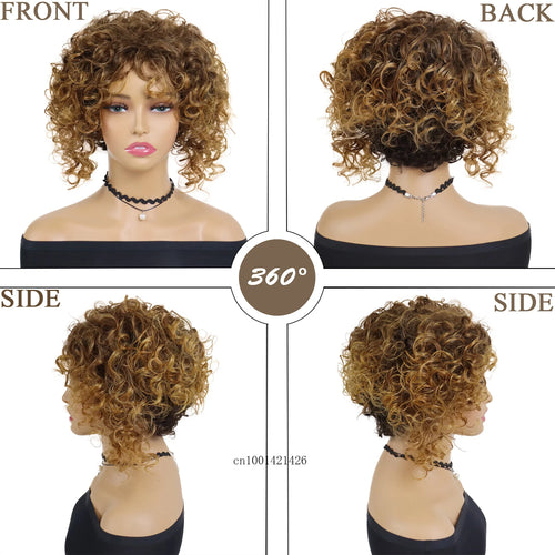 Load image into Gallery viewer, Curly Wig with Bangs Synthetic Short Curly Wigs for Black Women Colly Frizzy Top Mommy Wigs Outfits Daily Use Natural Haircuts
