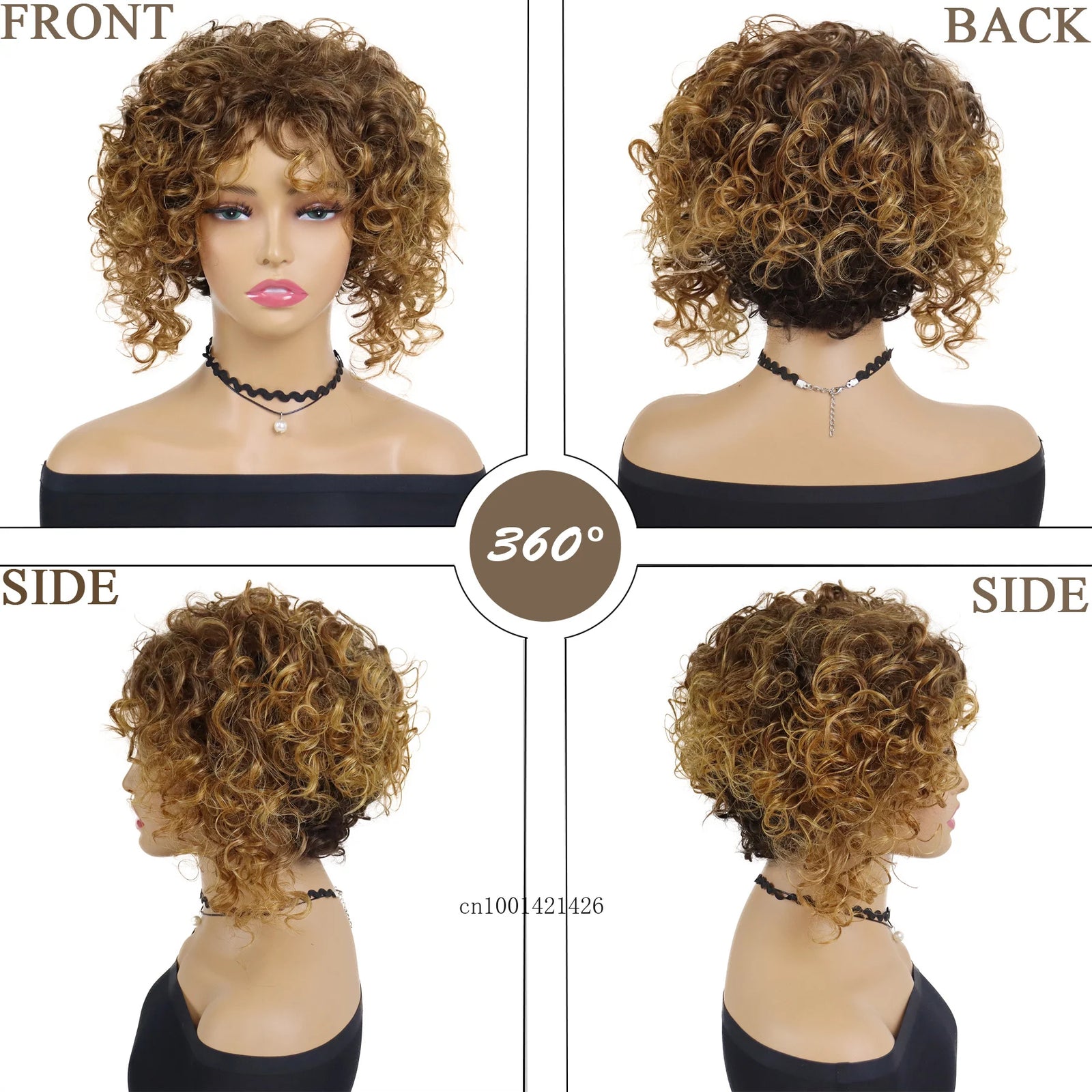 Curly Wig with Bangs Synthetic Short Curly Wigs for Black Women Colly Frizzy Top Mommy Wigs Outfits Daily Use Natural Haircuts