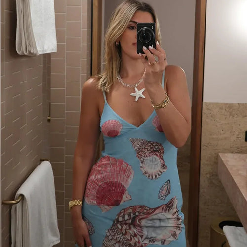 Load image into Gallery viewer, Spaghetti Strap Floral Print Mini Dress For Women Robe Summer New V Neck Sleeveless Backless Print Beach Holiday Dress
