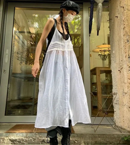 Summer Y2K Dress for Wome Sexy Sling Clothes Femme 2024 Vestidos De Mujer Long Robe Korean Fashion See Through White Dresses