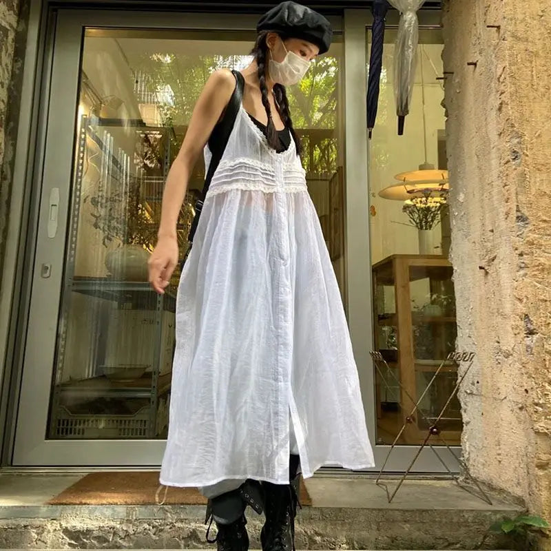 Summer Y2K Dress for Wome Sexy Sling Clothes Femme 2024 Vestidos De Mujer Long Robe Korean Fashion See Through White Dresses