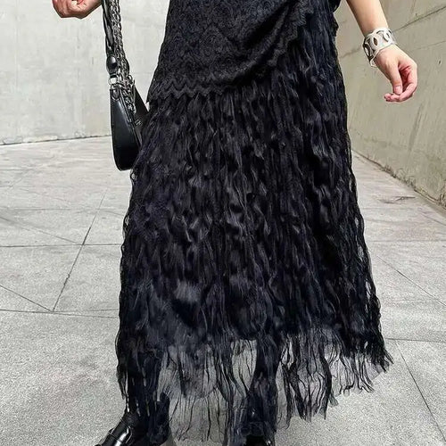 Load image into Gallery viewer, High Elastic Waist Black Pleated Mesh Casual A-line Half-body Skirt Women Fashion Tide New Spring Autumn 2025  1DH5148
