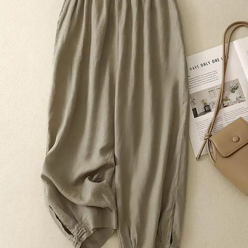 Load image into Gallery viewer, Summer Beige Cotton Straight Wide Leg Ankle-length Lantern Pants Women Pink Green Casual Loose Elastic High Waist Large Size New
