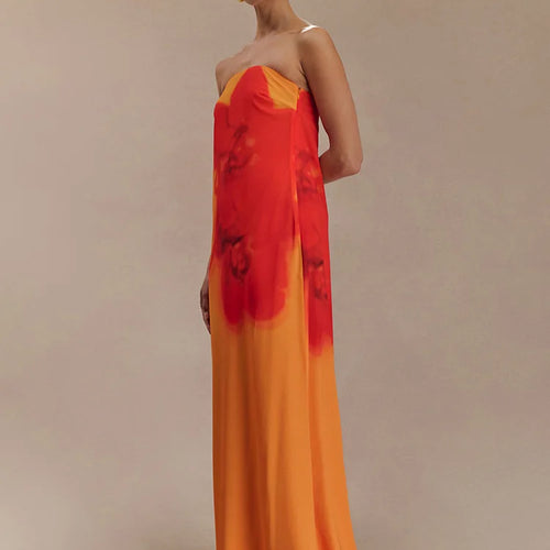 Load image into Gallery viewer, Floral Print Strapless Sexy Maxi Dress For Women Gown Off-shoulder Backless Sleeveless Elegant Long Dress Fashion
